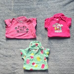 Set of Three Baby Onesies - Pink and Green